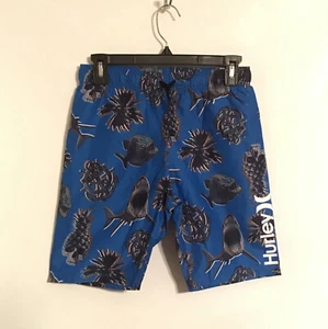 HURLEY Pineapple Shark Attack Swim Trunks Shorts Boys Waist 10/12 Inseam 8.25 - Picture 1 of 3