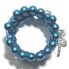 Rosary bracelet 8mm blue-green Czech  beads on memory wire 01X