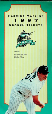 MLB FL Marlins 1997 Season Ticket Book - Cover and Unused Ticket Cover