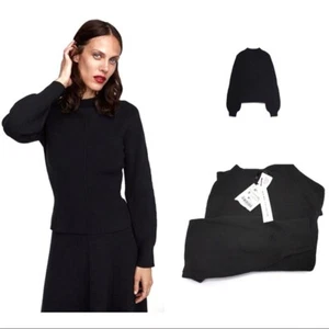 NEU MIT ETIKETT ZARA SCHWARZ MINIMAL KOLLEKTION PUFF ÄRMELPULLOVER 5755/107 - Bild 1 von 9