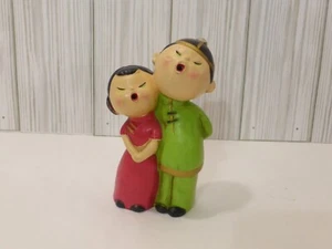 Vintage Pappmaché chinesische asiatische Junge & Mädchen Figur Retro kitschig - Bild 1 von 12