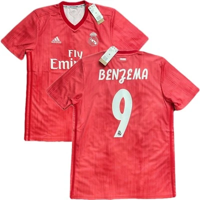 Tercera Camiseta 2018/19 Real Madrid #9 Benzema Mediana Adidas Fútbol 3ª Kit Rosa Foto 1 de 4