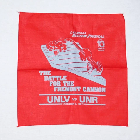 Vtg 1987 UNLV vs UNR Fremont Cannon Las Vegas 14X14 Towel Hanky Scarf Bandana Cover