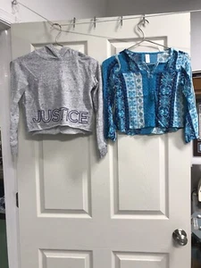 Justice Grey Hooded Sweatshirt & Blue Boho Top - Size 6/7 - Picture 1 of 11