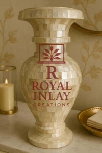 15" White Mother of Pearl Vase | Handmade Inlay Decorative Urn | Luxury Vase - Picture 1 of 4