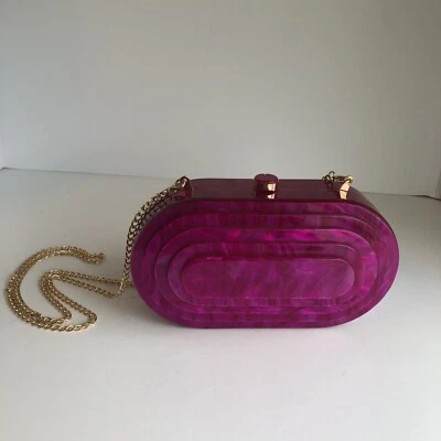 Elegante bolso de noche de acrílico púrpura para boda bolso sin asas estuche jaspeado con cadena Foto 1 de 4