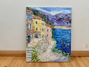 Italia paesaggio marino costa dipinto olio su tela villaggio italiano quadro - Foto 1 di 8