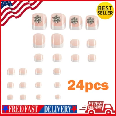 French Tip Press on Toenails Fake Toe Nails Summer False Toena Foot Decoration - Image 1 of 4