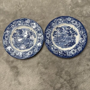 Plato de pan azul libertad Staffordshire Inglaterra 2 piezas Monticello Est. Transferware - Imagen 1 de 9