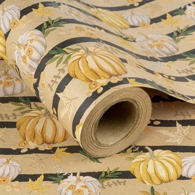 Papel Kraft Jumbo 24x100 ft patrón calabaza - Ideal para envolver regalos navideños Foto 1 de 4
