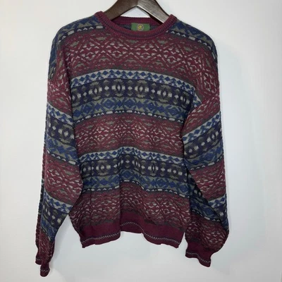 Vintage 90s Club Room Mens L  Pure Wool Sweater Multi 3D Geometric Pattern  - Image 1 of 4