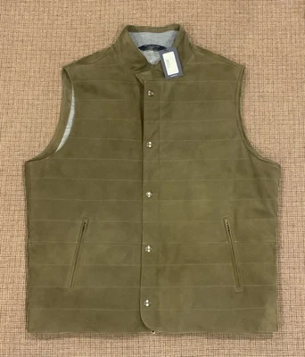NWT $1500 PETER MILLAR Crown & Crafted Vantage Suede Vest Sz XL Olive Quilted - Image 1 of 4