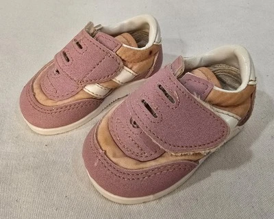 VTG Suede Pink & White Baby Shoes Size 1 With Straps USA MADE - Image 1 of 4