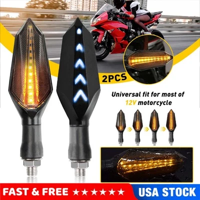 2x Motorcycle 12 LED Flowing Turn Signal Light Indicator Blinker Lamp Amber/Blue - Image 1 of 4