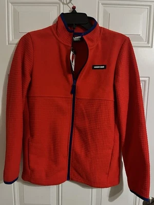 NWT Lands' End Girls Breathable Grid Fleece Full-Zip Jacket Daylily Red XL 14/16 - Image 1 of 4