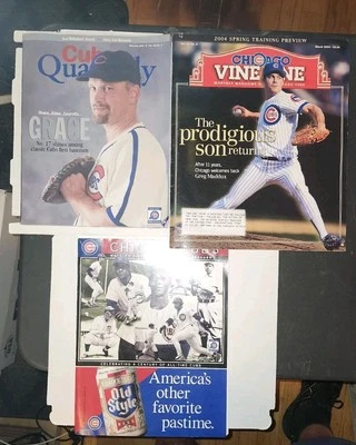 Chicago Cubs Memorabilia Vine Line Greg Maddux cover Cub Quarterly Mark Grace - Image 1 of 4
