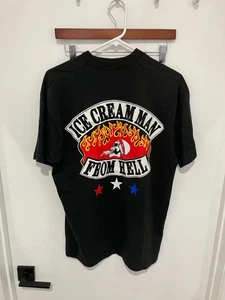 Camiseta de motociclista Ice Cream Man From Hell vintage años 90 puntada única, negra, grande - Imagen 1 de 3