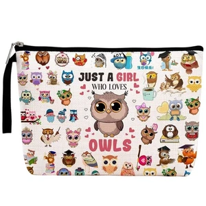 NEW Just A Girl Who Loves OWLS Makeup Bag Waterproof Cosmetic Pouch With Zipper - Picture 1 of 3