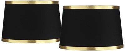 Juego de 2 pantallas de lámpara de tambor de tapa dura negras medianas 13x15x10 arpa de araña y remate Foto 1 de 4