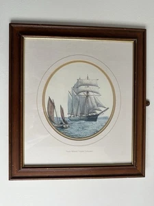 Wooden Frame Art Print England Thames Vessels 1900 Three Masted Topsail Schooner - Picture 1 of 12