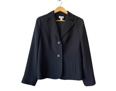 Blazer negro para mujer Ann Taylor LOFT Petites 12P chaqueta de oficina con dos botones Foto 1 de 4