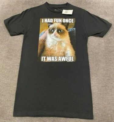 Nova Camiseta Masculina GRUMPY CAT I Had Fun Once, It Was Awful Pequena P XS Retrô Antiga - Imagem 1 de 4
