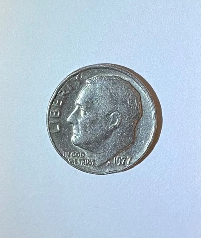 1977 dime no S mint mark Off Centered major Rim error "We" Cover