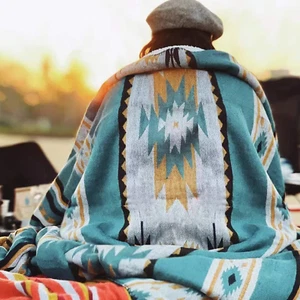 Aztec Patterned Throw Blanket with Soft Sherpa Lining, Traditional Southwestern - Picture 1 of 6