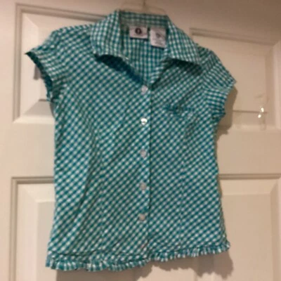 Arizona Jean Co. Camisa abotonada para niñas talla 7/8 azul manga corta 100 % algodón Foto 1 de 4