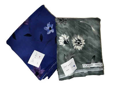 VTG Tropical Flowers Blue Green Print Poly Knit Fabric 57" Wide ~ Qty. 2 - Image 1 of 4