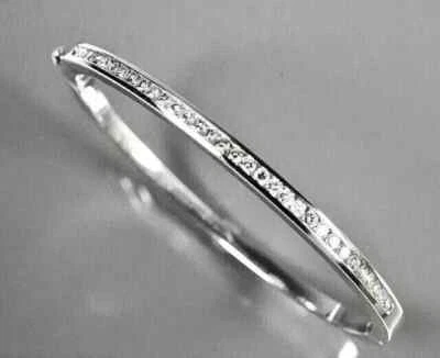 3Ct Round Cut Lab Created Diamond Women's Bangle Bracelet 14K White Gold Plated - Image 1 of 4