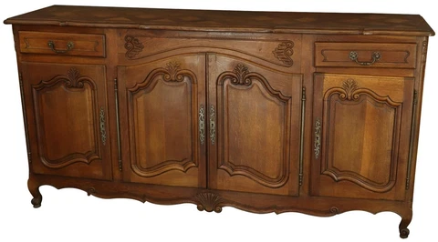 Rococo Sideboard Louis XV Vintage French 1930 Oak 4-Doors 2-Drawer Cover