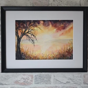 Original Contemporary Watercolour Sunset Painting, Coastal Landscape, Framed - Picture 1 of 20