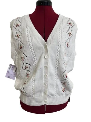Vtg EP PRO Womens L Peplum Floral Knit Sweater Vest Romantic Cottagecord Spring - Image 1 of 4