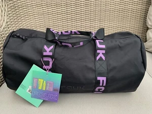 FCUK große schwarze Haltetasche Seesack Reise Wochenendtasche Sporttasche Fitnesstasche KOSTENLOSER VERSAND