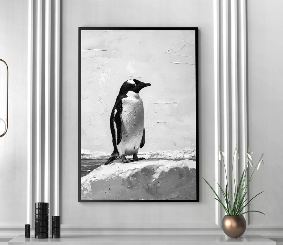 Quadro em tela pinguim no iceberg arte em parede pôster ilustração decoração para casa pintura - Imagem 1 de 1