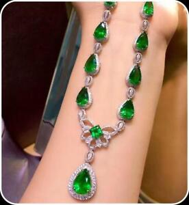 18k white gold Luxury Vintage Exaggerated Necklace  Green Emerald Party Wedding 