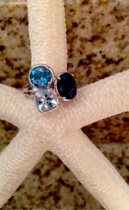 Shades Of Blue Topaz Ring Sterling Silver Ring 6.25 ctw, Size 7