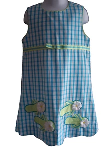 GIRL CONNECTION Summer Dress Blue Check Flip Flop Scalloped Hem Girls Size 6 EUC - Picture 1 of 5