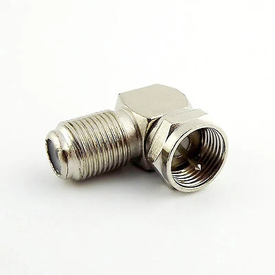 F Male Plug to F Female Jack Right Angle Coaxial TV RF Adapter Connector Nickel - Image 1 of 4