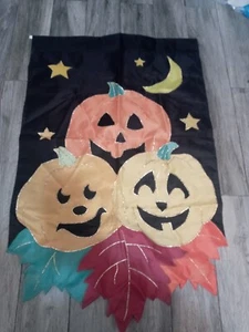 Bandiera vintage anni 90 Halloween esterno nylon giardino bandiera zucche foglie 42"x 27" - Foto 1 di 4