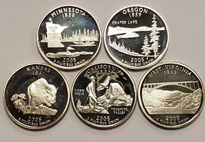 2005-S 25c 90% Silver State Quarter 5 Piece Set - Proof Cameos - - Picture 1 of 2
