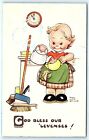 Postcard A/S Mabel Attwell Girl In Kitchen God Bless Our 'Levenses A2