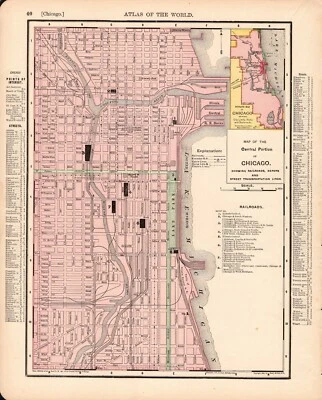 1898 Antique CHICAGO Illinois Street Map City Map of Chicago Gallery Wall 2321 - Image 1 of 4