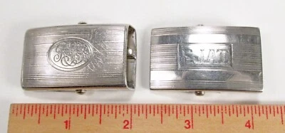 Antique 1920s 2pc Battin & Co. USA Sterling Silver Thin Skinny Mens Belt Buckles - Image 1 of 4