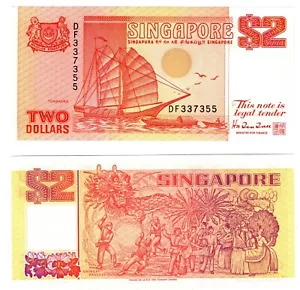 1990 SINGAPORE 2 Dollars Banknote  P27 UNC Ship Series - Picture 1 of 1