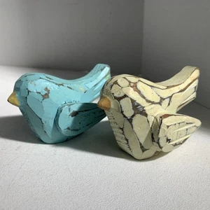 Paar handgeschnitzte Vintage Mid Century Modern Holz Vögel Figuren blau creme - Bild 1 von 12