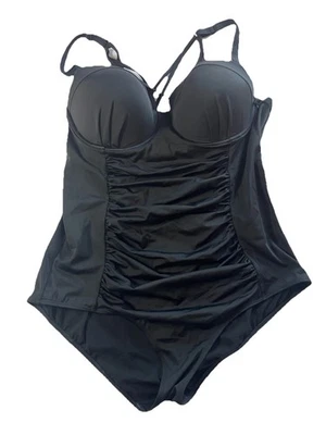 Torrid Slim Fix 钢圈绑带连体泳衣黑色 3X D/DD — 第 1/4 张图片