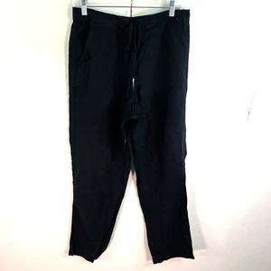 J.CREW Denim Elastic Waist Tie Straight Linen Pants Womens SZ M Black 32X29 - Picture 1 of 16