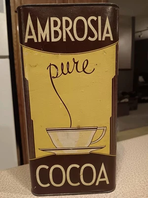 LARGE Vintage AMBROSIA pure COCOA 2 pound Container Milwaukee Food of the Gods - Image 1 of 4